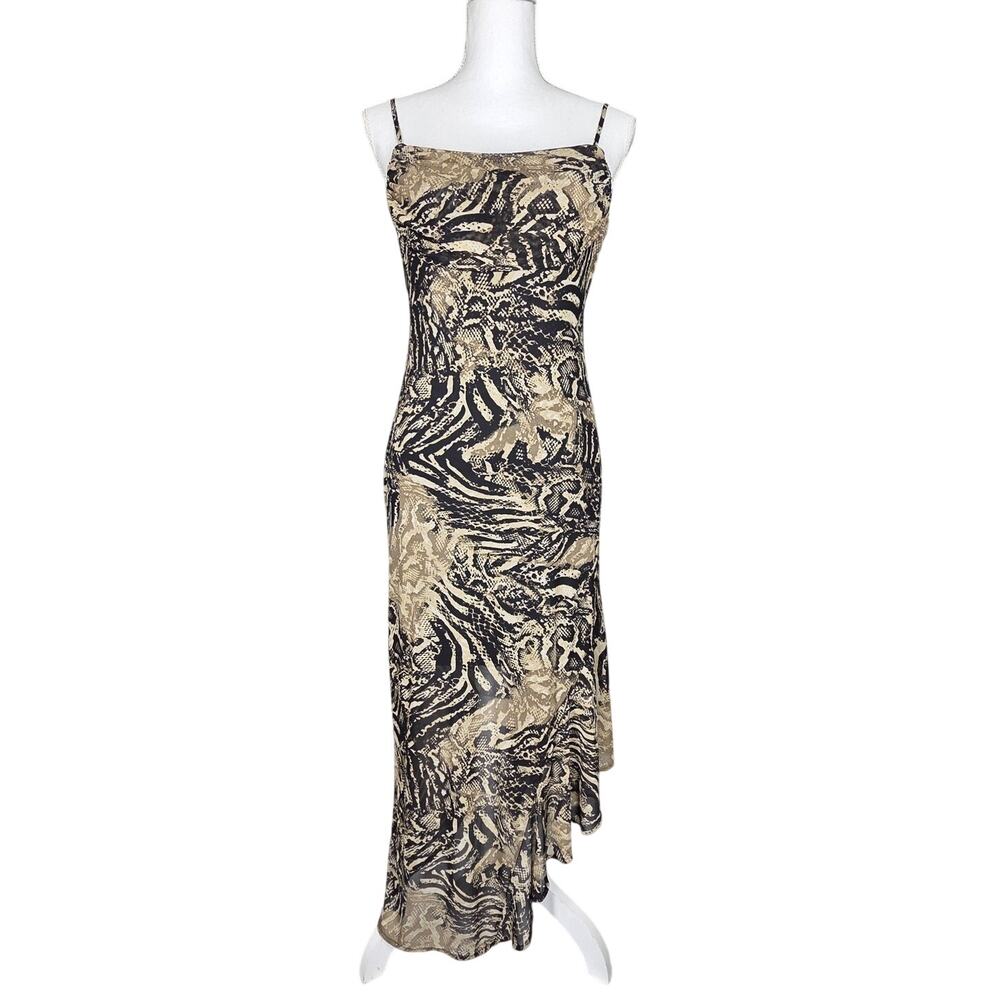 NO COMMENT WOMEN'S SLEEVELESS MIDI DRESS – ANIMAL PRINT – BLACK/BEIGE – SIZE M